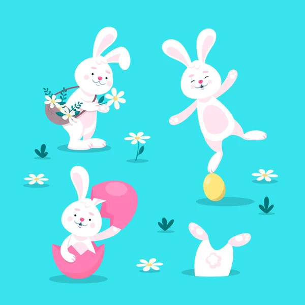Cute Rabbit Easter Eggs Ears Different Colors Vector Illustration 로열티 프리 스톡 일러스트레이션