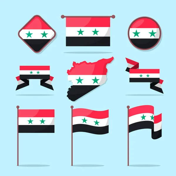 프리젠테이션으로 시리아 지도와 플래그 컬렉션 벡터 그래픽