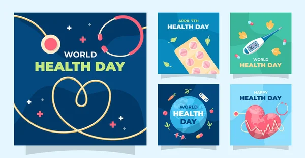 World Health Day Instagram Post Collection 스톡 일러스트레이션