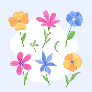 Cute spring flower and leaves collection 