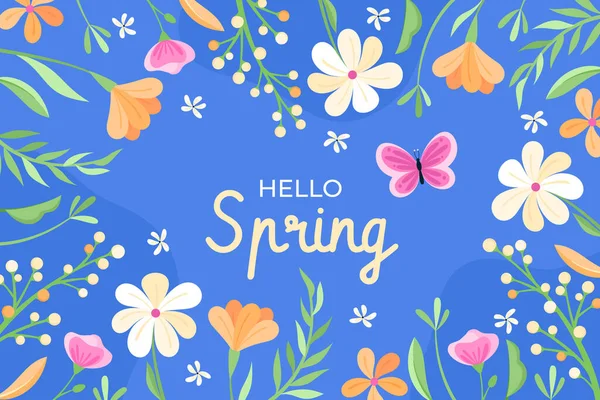 Tavaszi Virágok Háttér Köszöntéssel Jogdíjmentes Stock Illusztrációk