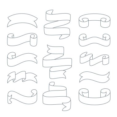 Vector hand drawn varied ribbon set