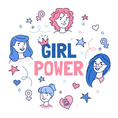 Kız gücü hakkında el çizimi feminist illüstrasyon