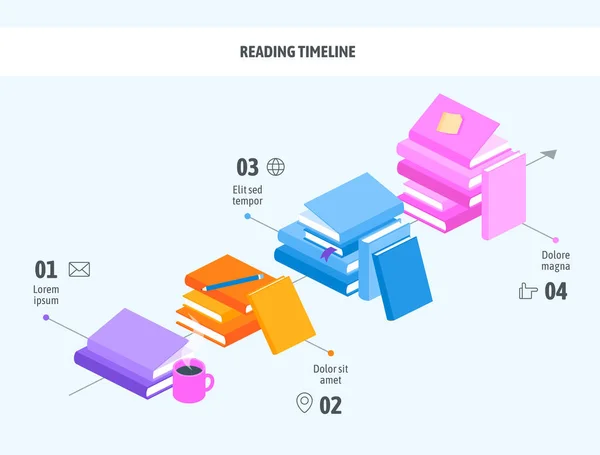 Books Reading Infographic Timeline — Stock Vector