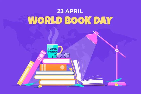 Ilustração Dia Mundial Livro Com Livros Objetos Relacionados Leitura Vetores De Bancos De Imagens