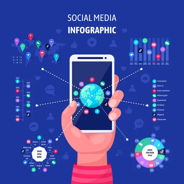 Zbiór Elementów Infograficznych Mediów Społecznościowych — Wektor stockowy