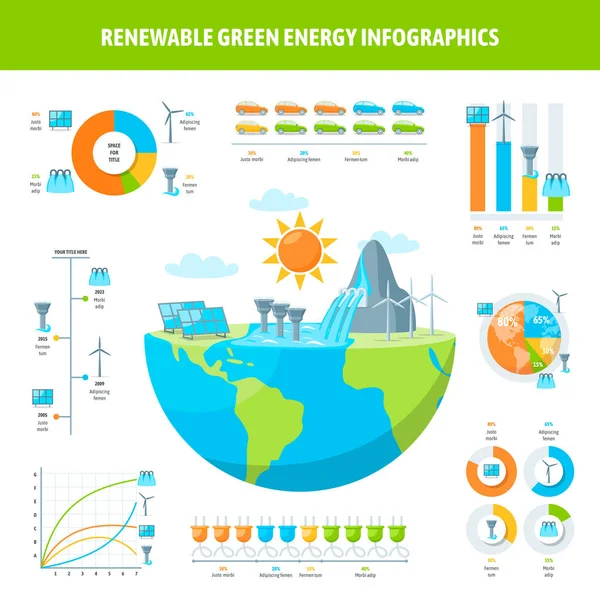 Infografická Kolekce Obnovitelných Zdrojů Energie — Stockový vektor