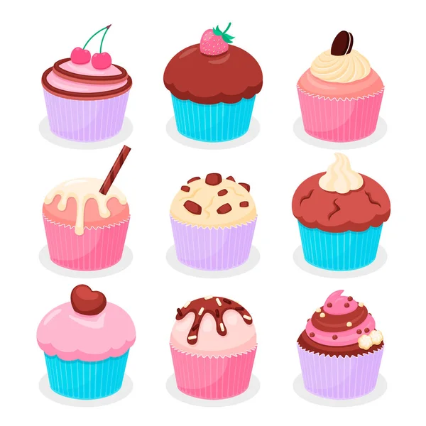 Muffins Und Cupcakes Verschiedenen Geschmacksrichtungen — Stockvektor