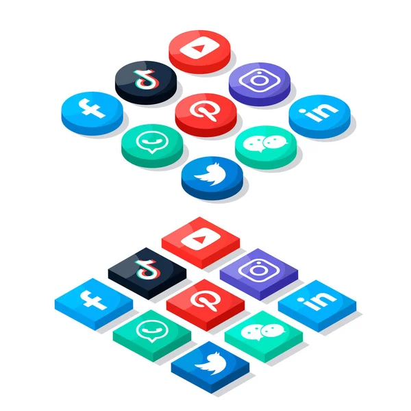 Δημοφιλή Μέσα Κοινωνικής Δικτύωσης Ισομετρική Συλλογή Κουμπιών Διάνυσμα Αρχείου