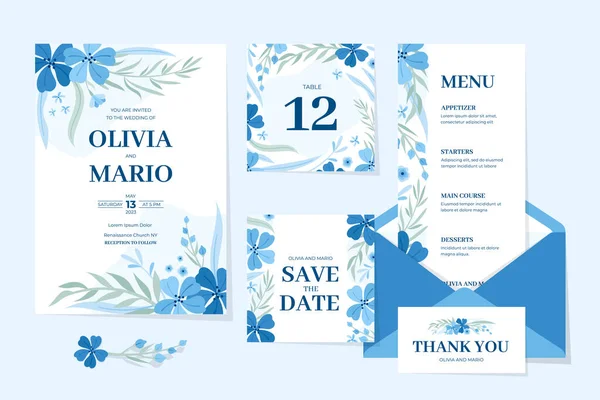 Set Flower Wedding Invitation Stationery — Stock Vector