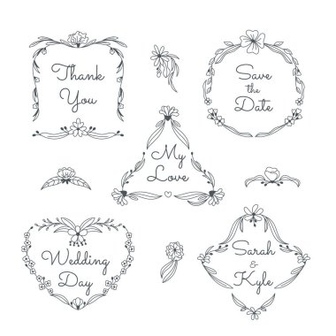 El çizimi güzel çiçek çerçeveleri