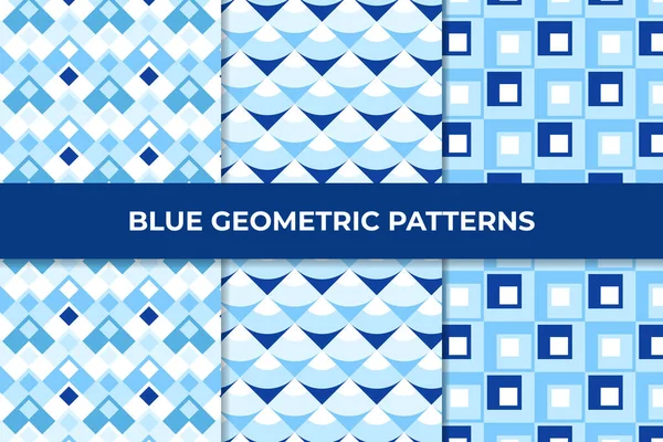 Stylish Blue Geometric Pattern Collection Royalty Free Stock Vectors