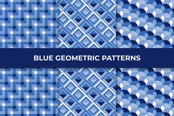Stylish Blue Geometric Pattern Collection Stock Vector