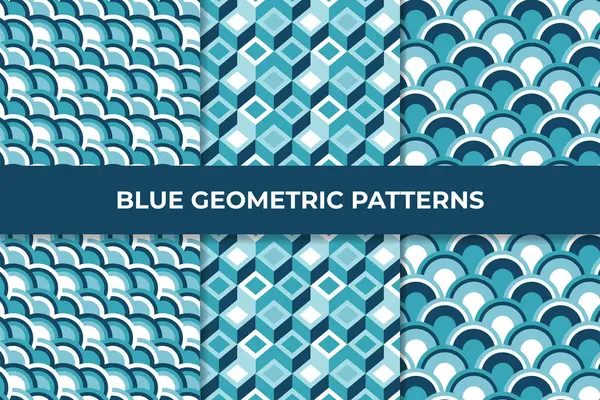 Elegante Colección Patrones Geométricos Azules Vectores de stock libres de derechos
