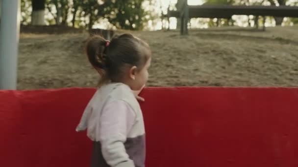 Seitenansicht Porträt Des Süßen Süßen Entzückenden Kleinen Mädchens Das Einem — Stockvideo
