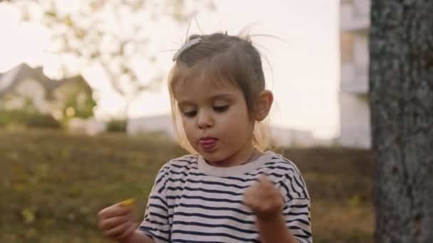 Αξιολάτρευτο Κοριτσάκι Που Παίζει Στο Πάρκο Του Φθινοπώρου Χαριτωμένο Παιδί — Αρχείο Βίντεο