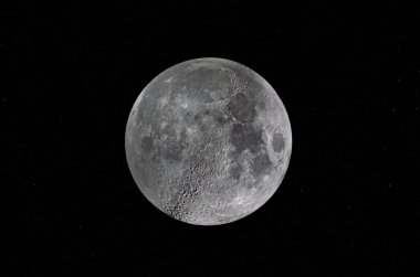 Kanada, Ottawa üzerinde gece gökyüzünde kraterlerle dolunay.