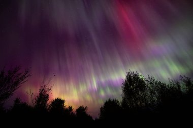Northern Lights (Aurora Borealis) light up the sky on a beautiful cold autumn night near Ottawa, Canada Oct 7, 2024