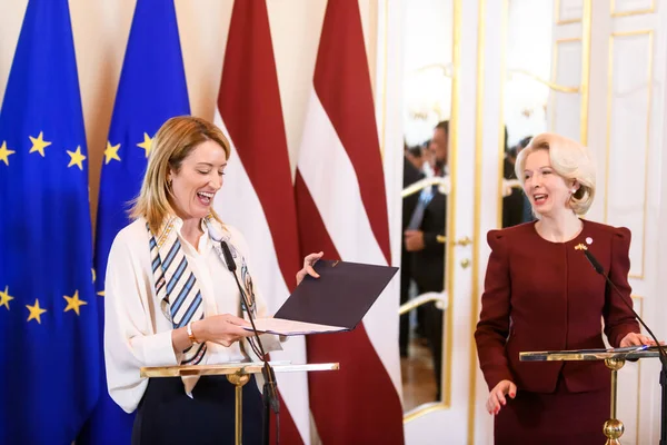 Riga Latvia Octubre 2022 Roberta Metsola Presidenta Del Parlamento Europeo — Foto de Stock