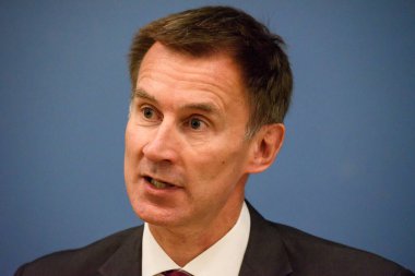 15.08.2018. RIGA, LATVIA. Jeremy Hunt, Birleşik Krallık Dışişleri Bakanı ve Edgars Rinkevic 'in basın toplantısı, Letonya Dışişleri Bakanı.