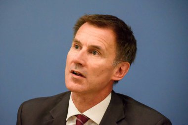 15.08.2018. RIGA, LATVIA. Jeremy Hunt, Birleşik Krallık Dışişleri Bakanı ve Edgars Rinkevic 'in basın toplantısı, Letonya Dışişleri Bakanı.