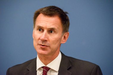 15.08.2018. RIGA, LATVIA. Jeremy Hunt, Birleşik Krallık Dışişleri Bakanı ve Edgars Rinkevic 'in basın toplantısı, Letonya Dışişleri Bakanı.