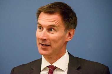 15.08.2018. RIGA, LATVIA. Jeremy Hunt, Birleşik Krallık Dışişleri Bakanı ve Edgars Rinkevic 'in basın toplantısı, Letonya Dışişleri Bakanı.