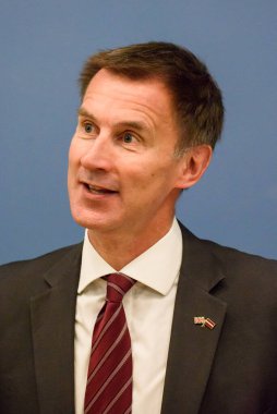 15.08.2018. RIGA, LATVIA. Jeremy Hunt, Birleşik Krallık Dışişleri Bakanı ve Edgars Rinkevic 'in basın toplantısı, Letonya Dışişleri Bakanı.