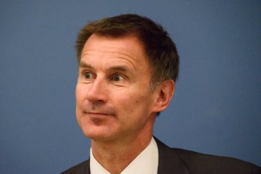 15.08.2018. RIGA, LATVIA. Jeremy Hunt, Birleşik Krallık Dışişleri Bakanı ve Edgars Rinkevic 'in basın toplantısı, Letonya Dışişleri Bakanı.