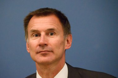 15.08.2018. RIGA, LATVIA. Jeremy Hunt, Birleşik Krallık Dışişleri Bakanı ve Edgars Rinkevic 'in basın toplantısı, Letonya Dışişleri Bakanı.