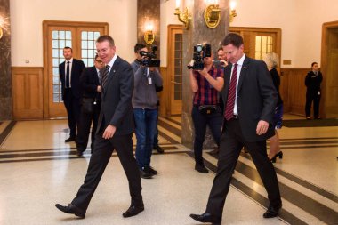 15.08.2018. RIGA, LATVIA. İngiltere Dışişleri Bakanı Jeremy Hunt, Letonya Dışişleri Bakanı Edgars Rinkevic ile resmi devlet ziyaretine geldi. Letonya Cumhuriyeti Dışişleri Bakanlığı.