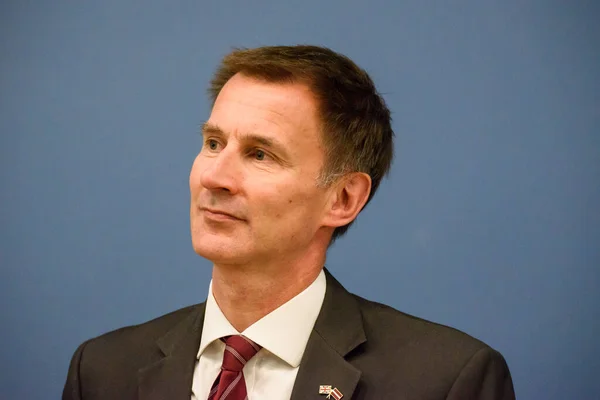 2018 Press Conference Jeremy Hunt Minister Foreign Affairs Britain Edgars — 스톡 사진