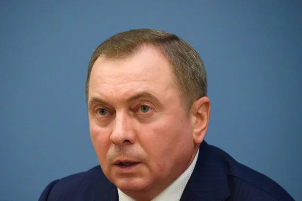 2018 Persconferentie Van Letse Minister Edgars Rinkevics Wit Russische Minister — Stockfoto
