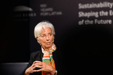 RIGA, LATVIA. 3rd November 2022. Christine Lagarde, President of European Central bank, during international economic conference. clipart
