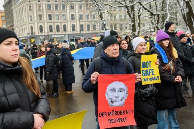 RIGA, LATVIA. 24th February 2023. Support rally of Ukraine. Without you, theres no victory