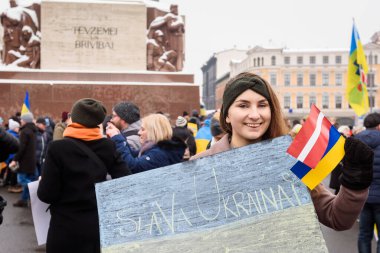 RIGA, LATVIA. 24th February 2023. Support rally of Ukraine. Without you, theres no victory