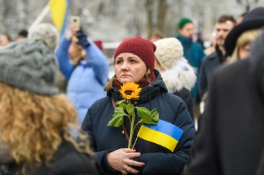 RIGA, LATVIA. 24th February 2023. Support rally of Ukraine. Without you, theres no victory