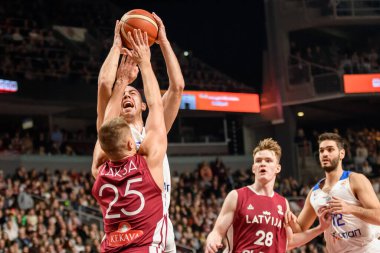 RIGA, LATVIA. 27th February 2023.  Latvia vs. Greece, FIBA Basketball World Cup WORLD Cup Qualifiers game.