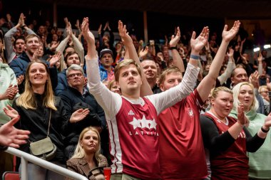 RIGA, LATVIA. 27th February 2023.  Latvia vs. Greece, FIBA Basketball World Cup WORLD Cup Qualifiers game.