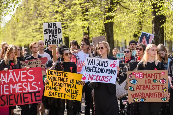 Ρίγκα Λεττονια Απριλίου 2023 Διαμαρτυρία Αιτία Θανάτου Γυναίκα Διαδήλωση Απαιτεί — Φωτογραφία Αρχείου