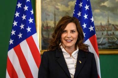 RIGA, LATVIA. 11 Mayıs 2023. Egils Levits, Letonya Başkanı Michigan Valisi Gretchen Whitmer ile görüştü..