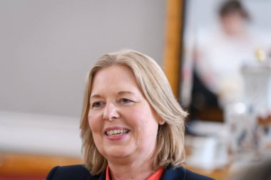 RIGA, LATVIA. 8 Haziran 2023. Barbel Bas (fotoğrafta), Alman Bundestag Başkanı Egils Levits ile buluştu. Riga Kalesi.