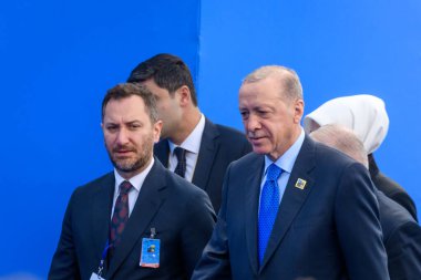 VILNIUS, LITHUANIA. 11 Temmuz 2023. 2023 NATO Zirvesi sırasında Türkiye Cumhurbaşkanı Recep Tayyip Erdoğan.