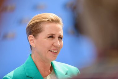VILNIUS, LITHUANIA. 11 Temmuz 2023. Mette Frederiksen, Danimarka Başbakanı, 2023 NATO Zirvesi sırasında.