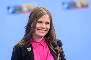 VILNIUS, LITHUANIA. 11 Temmuz 2023. Katrin Jakobsdottir, İzlanda Başbakanı, 2023 NATO Zirvesi sırasında.