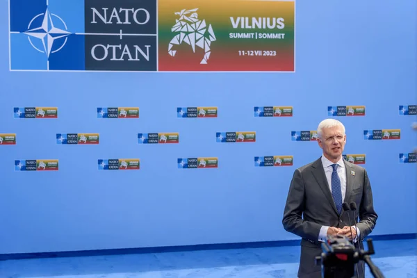 ヴィリニュス リトアニア 2023年7月11日 Natoサミット2023中のクリスジャニス カリンラトビア首相 — ストック写真