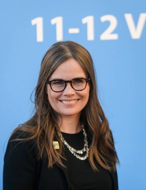 VILNIUS, LITHUANIA. 12 Temmuz 2023. Katrin Jakobsdottir, İzlanda Başbakanı. Litvanya Cumhurbaşkanı tarafından düzenlenen Sosyal Akşam Yemeği için devlet başkanları ve hükümet başkanları, NATO SUMIT 2023 yılında geldi..