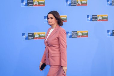 VILNIUS, LITHUANIA. 12 Temmuz 2023. Sviatlana Tsikhanouskaya, Beyaz Rusya Ulusal Lideri. NATO 2023 YAZINDA.