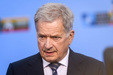 VILNIUS, LITHUANIA. 12 Temmuz 2023. Finlandiya Cumhurbaşkanı Sauli Niinisto, NATO YAZETESİ 2023 yılında.