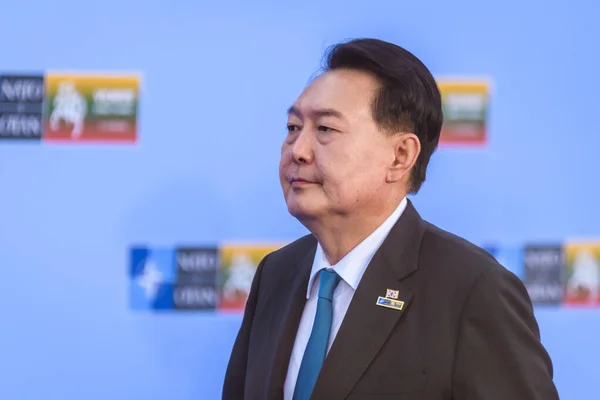 VILNIUS, LITHUANIA. 12 Temmuz 2023. Güney Kore Devlet Başkanı Yoon Suk Yeol, NATO YASAK 2023 'te.